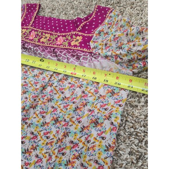 Ivy Jane Boho Floral Bell Sleeve Tunic Top Size S Purple Pink Embroidered Rayon - Picture 7 of 8